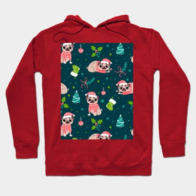 Christmas pug Hoodie by queensandkings